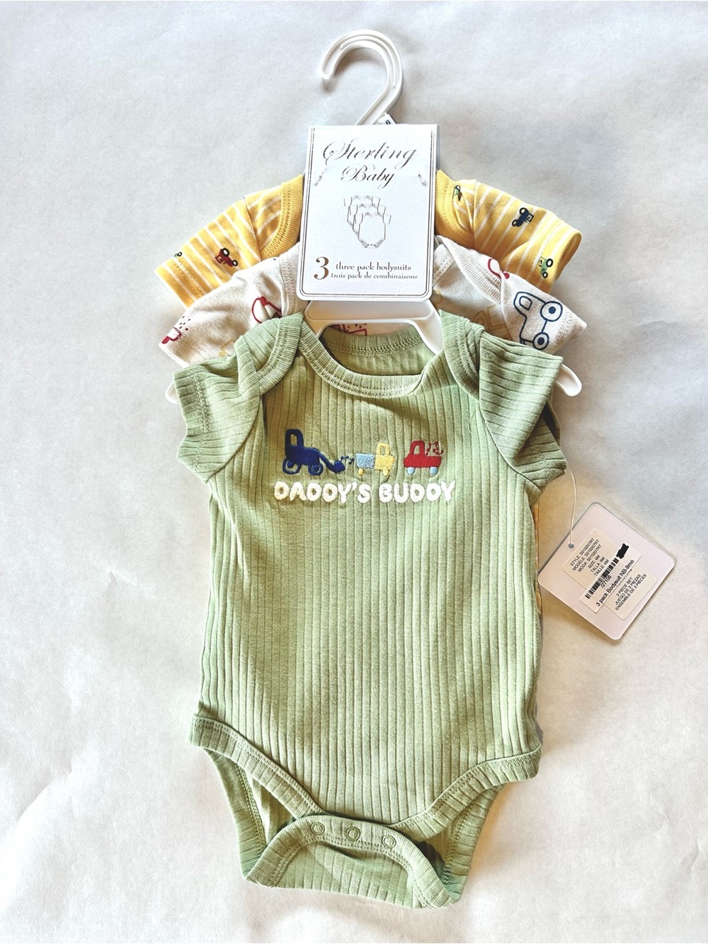 Sterling Baby Green Ribbed Baby One-Piece - "Daddy's Buddy" (3-Pack)